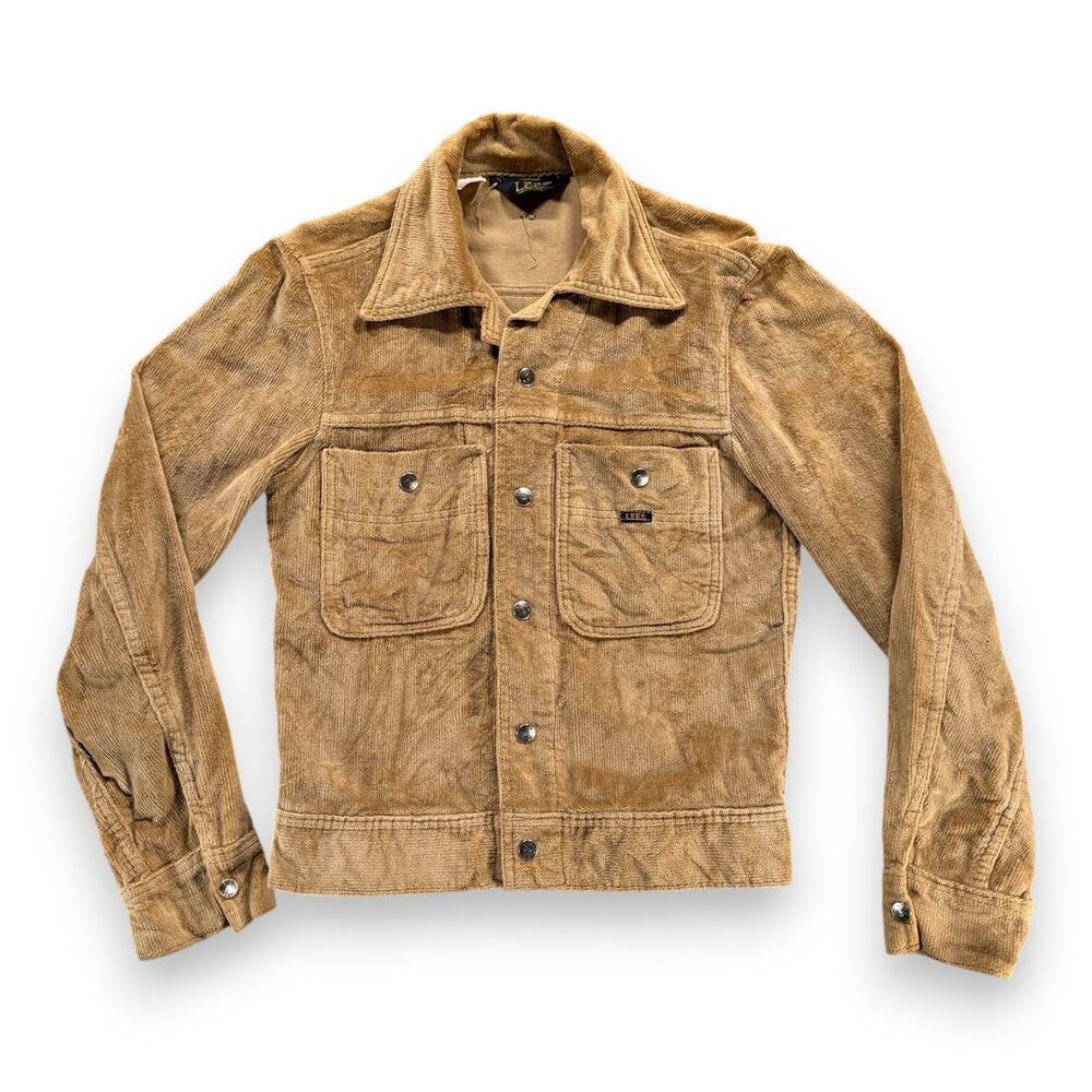 Vintage Lee Jacket Womens SMALL Brown Corduroy Velour Snap Trucker USA 70s
